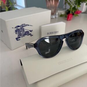 Burberry Aviator-Style Unisex Sunglasses w/Blue Transparent Frame 55mm ~ NWT